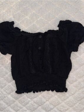 Ambiance Black Smocked Cropped Peasant Top